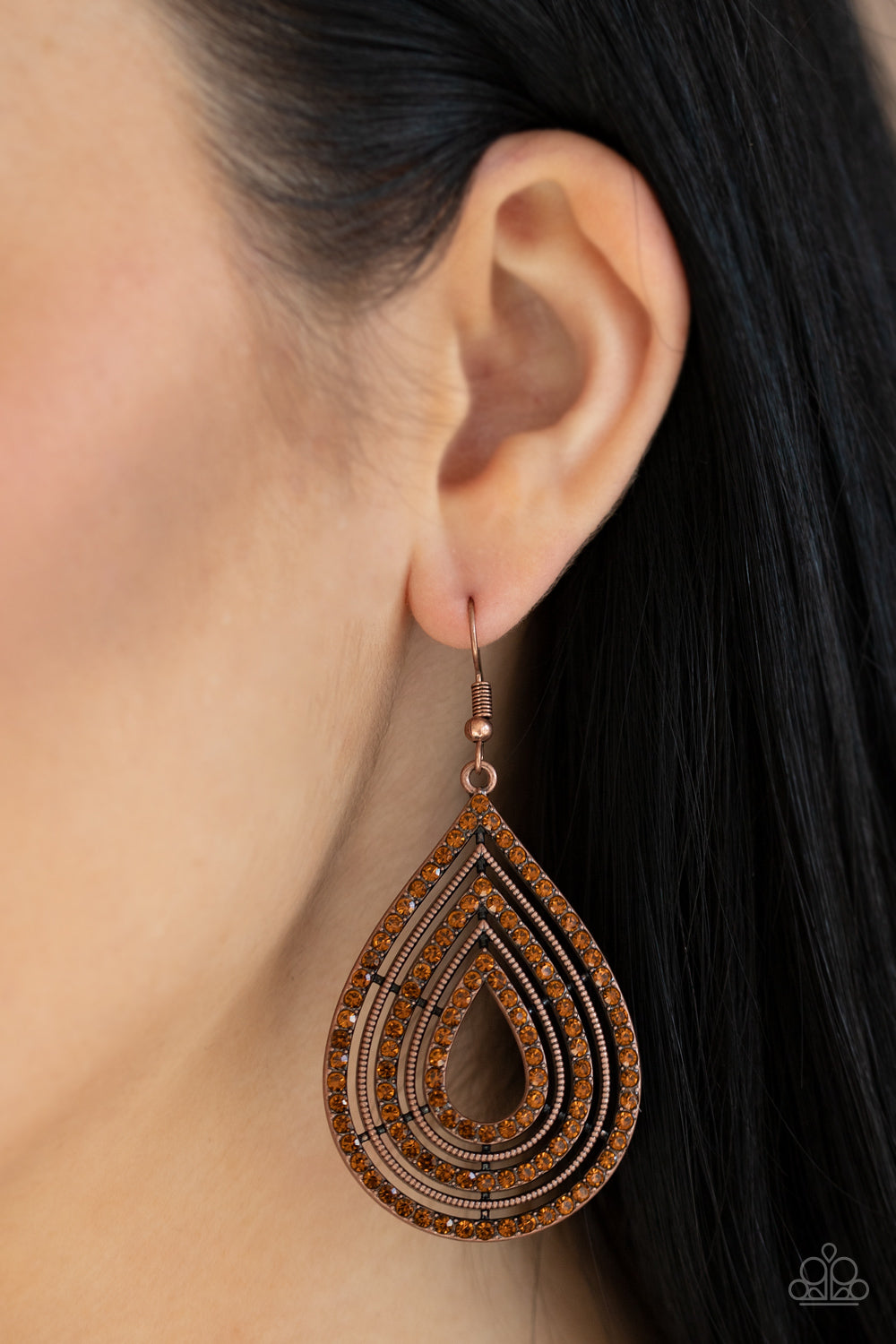 5th Avenue Attraction Copper Rhinestone Earrings Paparazzi Accessories
