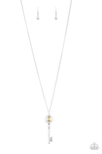 key,long necklace,rhinestones,yellow,Secret Shimmer Yellow Rhinestone Key Necklace