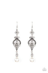 fishhook,Pearls,rhinestones,white,Elegantly Extravagant White Pearl Earring
