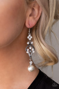 fishhook,Pearls,rhinestones,white,Elegantly Extravagant White Pearl Earring
