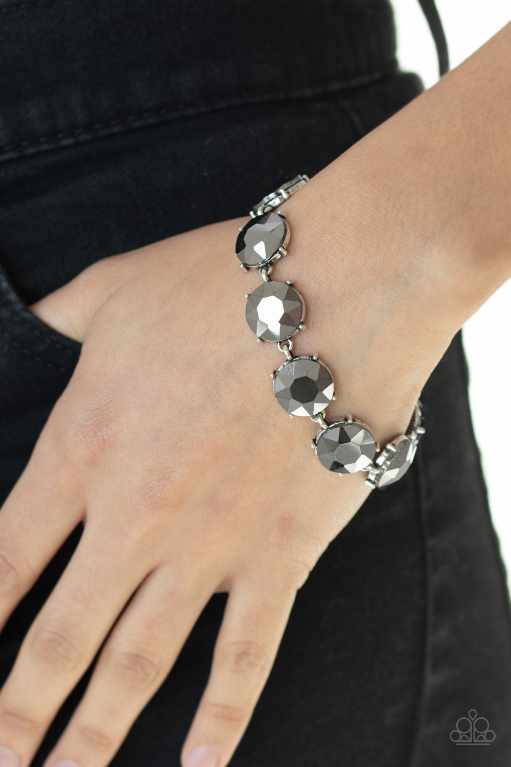 Fabulously Flashy - Silver Hematite Rhinestone Bracelet Paparazzi Accessories