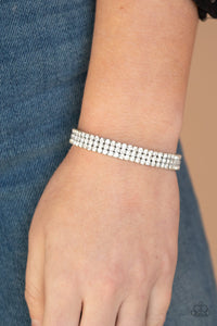 rhinestones,silver,stretchy,white,Stacked Deck White Bracelet