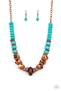 copper,short necklace,turquoise,wooden,Desert Tranquility Copper Necklace