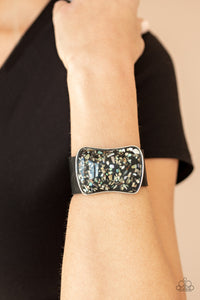 black,iridescent,leather,snap,wrap,Twinkle Twinkle Little ROCK STAR - Black Leather Bracelet