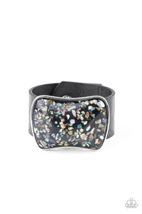 black,iridescent,leather,snap,wrap,Twinkle Twinkle Little ROCK STAR - Black Leather Bracelet