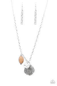 brown,crackle stone,long necklace,Free-Spirited Forager - Brown Stone Leaf Necklace