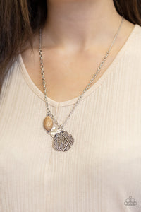 brown,crackle stone,long necklace,Free-Spirited Forager - Brown Stone Leaf Necklace