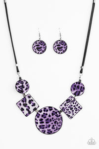 cheetah,leather,purple,short necklace,Here Kitty Kitty Purple Necklace