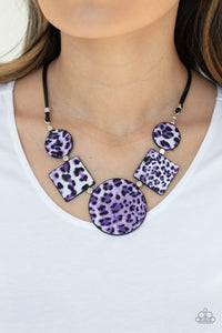 cheetah,leather,purple,short necklace,Here Kitty Kitty Purple Necklace