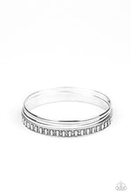 Load image into Gallery viewer, Flawless Flaunter Silver Rhinestone Bangle Bracelet Paparazzi Accessories