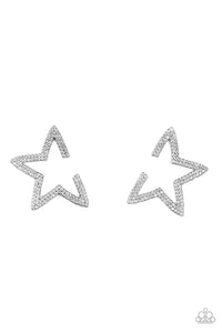 gunmetal,hoops,patriotic,rhinestones,stars,Star Player - Black Gunmetal Rhinestone Earrings