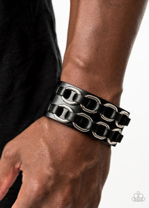 leather,silver,snap,urban,Throttle It Out Black Leather Bracelet