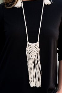 long necklace,macrame,Macrame Mantra White Necklace