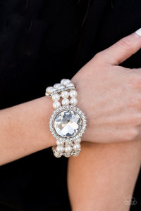 Pearls,stretchy,white,Speechless Sparkle White Rhinestone Pearl Bracelet