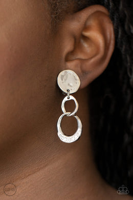 Reshaping Refinement - White Rhinestone Clip-On Earrings Paparazzi Accessories