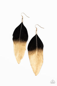 black,Feather,fishhook,gold,Fleek Feathers - Black Earrings