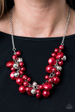 Battle Of The Bombshells Red Pearl Necklace Paparazzi Accessories