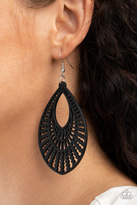 black,fishhook,wooden,Bermuda Breeze - Black Wooden Earrings