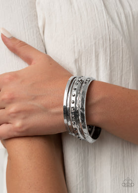 Revved Up Rhinestones - Silver Bangle Bracelets Paparazzi Accessories