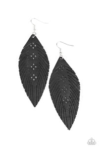 black,Feather,fishhook,leather,Wherever The Wind Takes Me - Black Leather Feather Earrings