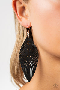 black,Feather,fishhook,leather,Wherever The Wind Takes Me - Black Leather Feather Earrings