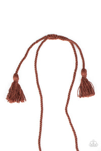 brown,long necklace,macrame,Macrame Mantra - Brown Necklace