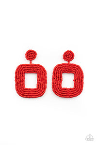 post,red,seed bead,Beaded Bella - Red Earrings