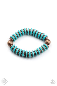 copper,crackle stone,stretchy,turquoise,Eco Experience Blue Bracelet
