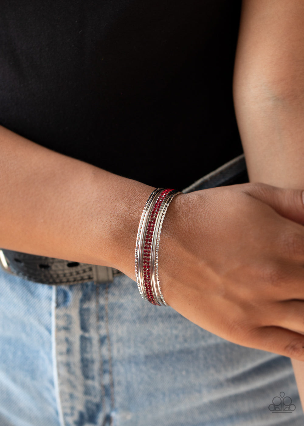 Heap It On - Red Rhinestone Bangle Bracelets Paparazzi Accessories