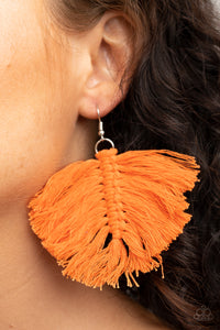 fishhook,fringe,macrame,orange,Macrame Mamba - Orange Fringe Earrings