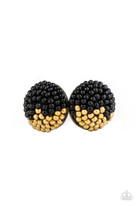 black,brass,post,seed bead,As Happy As Can BEAD - Black Seed Bead Post Earrings