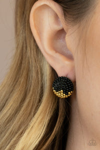 black,brass,post,seed bead,As Happy As Can BEAD - Black Seed Bead Post Earrings