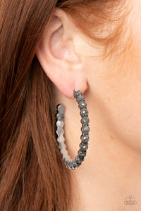hematite,hoops,rhinestones,silver,Rhinestone Studded Sass - Silver Rhinestone Hoop Earrings