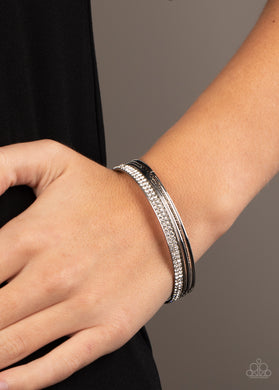 Heap It On - White Rhinestone Bangle Bracelets Paparazzi Accessories
