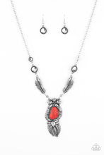 Load image into Gallery viewer, Ruler of The Roost - Red Stone Feather Necklace Paparazzi Accessories