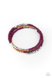 brown,coil,seed bead,silver,Spiral Dive - Purple Bracelet