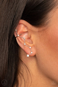 ear crawler,post,rhinestones,white,Constellation Prize White Earrings