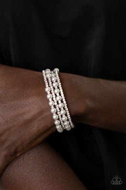 Starry Strut - White Pearl Coil Bracelet Paparazzi Accessories