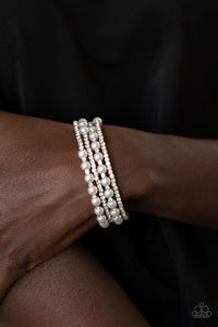 coil,pearls,rhinestones,white,Starry Strut - White Pearl Coil Bracelet
