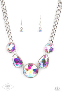 iridescent,rhinestones,short necklace,All The Worlds My Stage - Multi Rhinestone Necklace