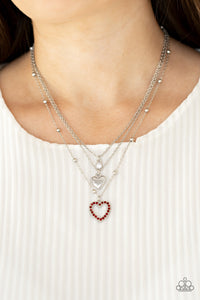 Hearts,red,rhinestones,short necklace,Never Miss a Beat - Red Necklace