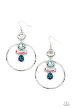 Load image into Gallery viewer, Geometric Glam Blue Iridescent Rhinestone Earrings Paparazzi Accessories