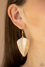 Load image into Gallery viewer, One Of The Flock - Gold Feather Earrings Paparazzi Accessories