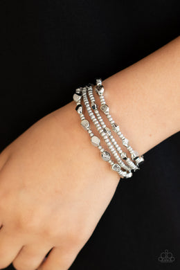 Fashionably Faceted - Silver Seed Bead Stretchy Bracelet Paparazzi Accessories
