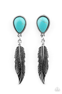 Feather,jacket,post,silver,turquoise,Totally Tran-QUILL - Blue Earrings