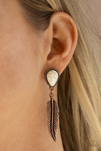 copper,crackle stone,Feather,post,Totally Tran-QUILL - Copper Earrings
