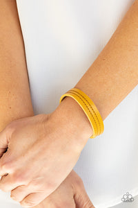 leather,snap,urban,wrap,yellow,Life is WANDER-ful - Yellow Leather Wrap Bracelet