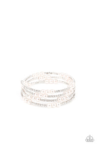 coil,rhinestones,white,Hollywood Hospitality - White Pearl Rhinestone Coil Bracelet