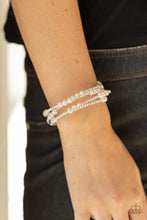 Load image into Gallery viewer, Hollywood Hospitality - White Pearl Rhinestone Coil Bracelet Paparazzi Accessories