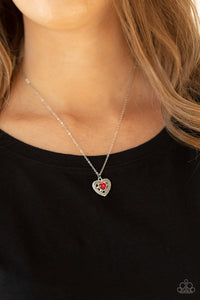 Hearts,red,rhinestones,short necklace,silver,Treasures of the Heart - Red Rhinestone Heart Necklace